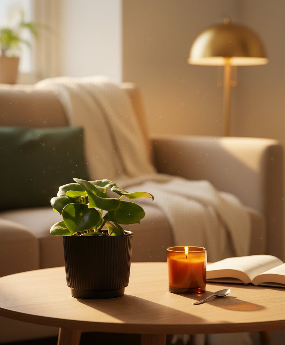 Peperomia Raindrop – Pot céramique noir mat (Ø12 x H25 cm) - Verdeia