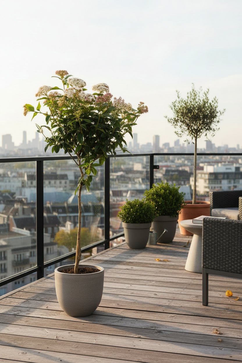 Viburnum tinus sur tige — Laurier - tin — Ø19 cm — H90 cm - Verdeia