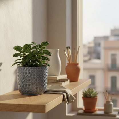 Cache - pot Relief Bleu en Céramique — Ø13,5 cm - Verdeia