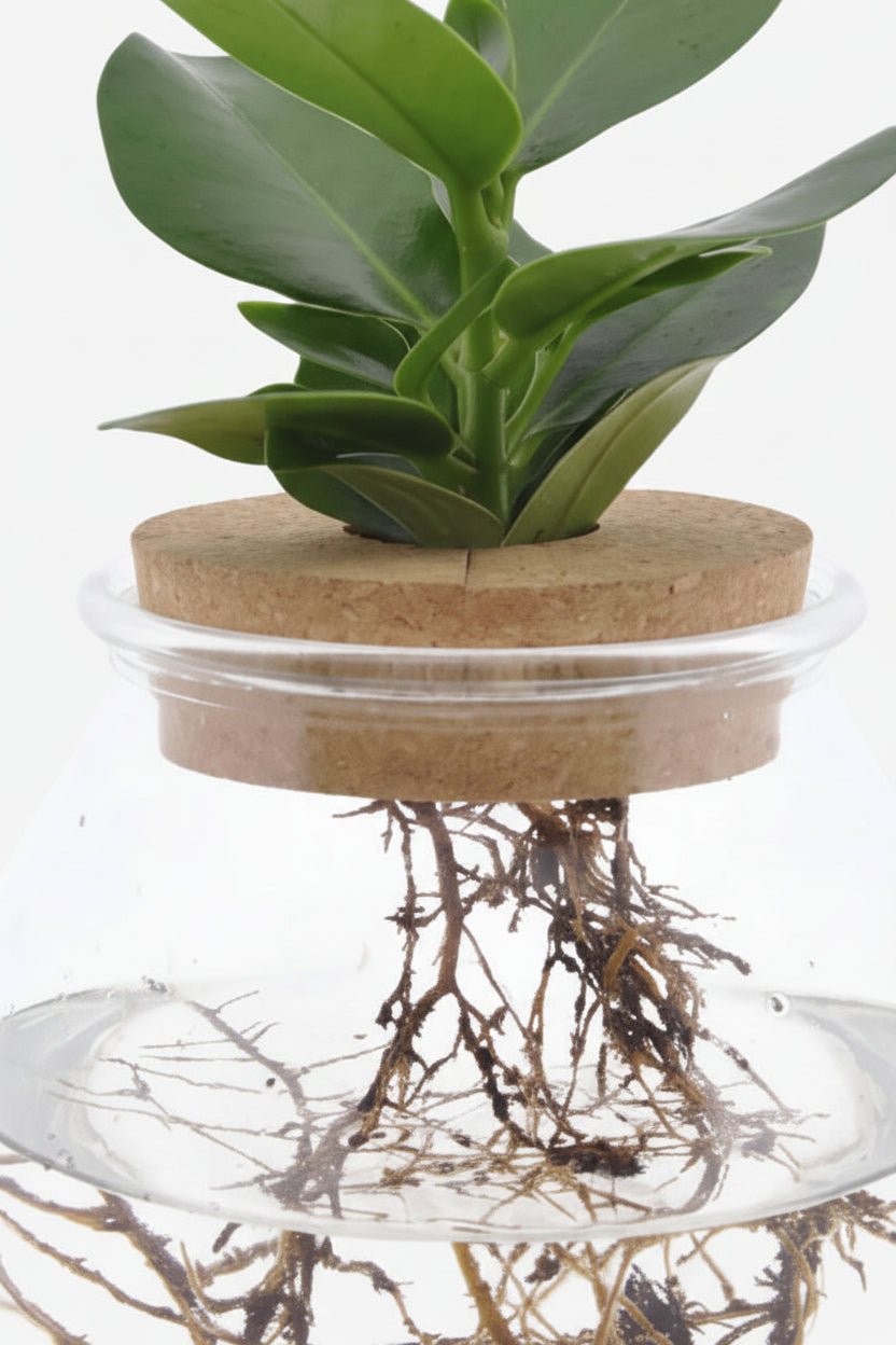 Clusia en bocal cylindre avec bouchon — Plante hydroponique — Ø12 cm — H30 cm - Verdeia