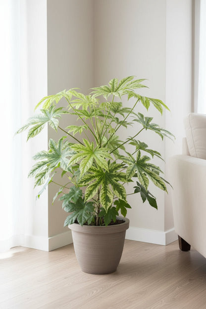 Fatsia Japonica Spider Web — Aralia du Japon panachée — Ø17 cm — H50 cm - Verdeia