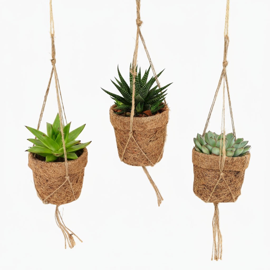 Kokopot String — Trio de Succulentes Suspendues - 10 x 15 cm - Verdeia