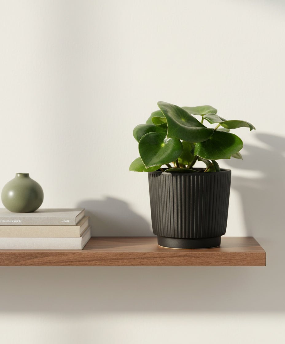 Peperomia Raindrop – Pot céramique noir mat (Ø12 x H25 cm) - Verdeia