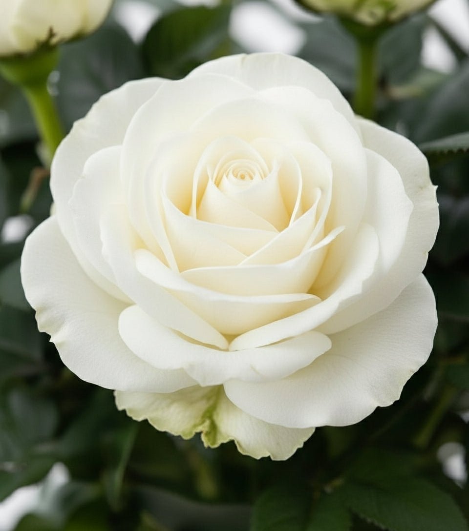 Rosier nain blanc – Pot céramique vert (Ø12 x H30 cm) - Verdeia