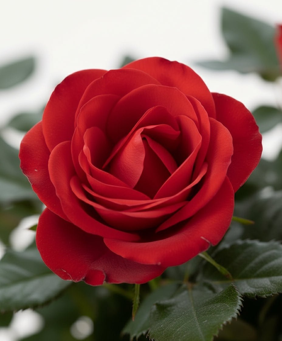 Rosier nain rouge – Pot céramique blanc (Ø12 x H30 cm) - Verdeia