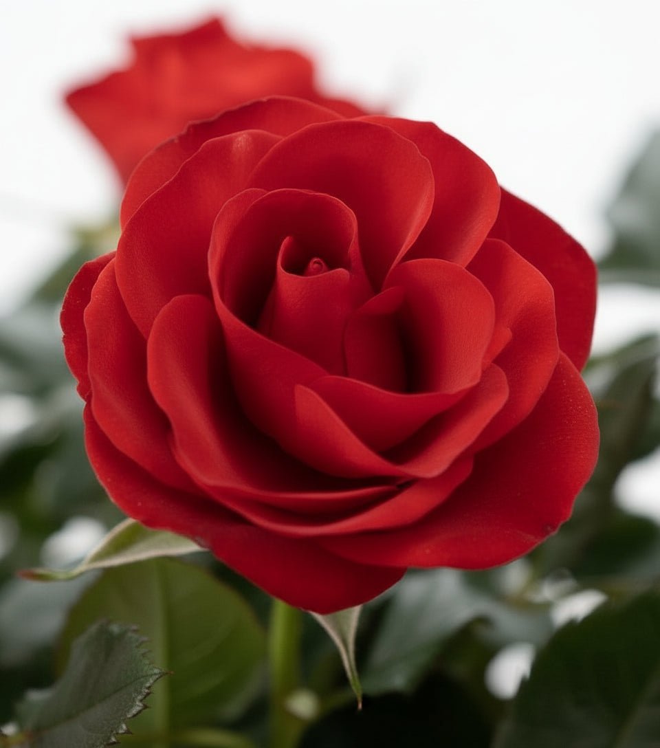 Rosier nain rouge – Pot céramique vert (Ø12 x H30 cm) - Verdeia