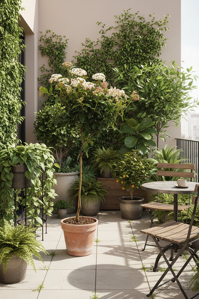 Viburnum tinus sur tige — Laurier - tin — Ø19 cm — H90 cm - Verdeia